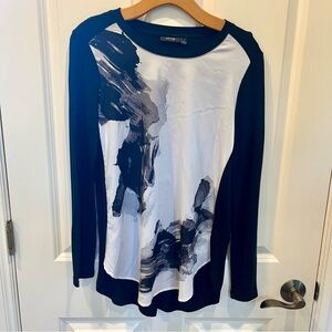 Women’s SZ S APT 9 HIGH-LOW BLACK/WHITE LONG SLEEVED ABSTRACT PRINT TUNIC TOP